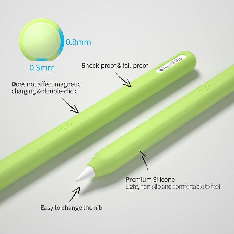 AKSHFETH Ultra-Thin Protective Pencil Cover for Apple Pencil Pro & 2nd Gen, Compatible with Apple Pencil Pro 2024 & 2nd Gen, Silicone Case Sleeve, Glow Green - Image 3